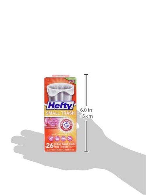 Hefty Small Garbage Bags, Flap Tie, Tropical Paradise Scent, 4 Gallon, 26 Count