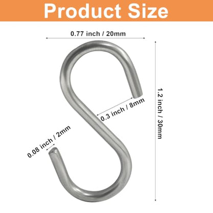 48 Pack Stainless Steel S Hooks - Silver, 1.2 Inch for Organizing & Hanging