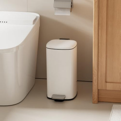 Garvee White Bathroom Trash Can with Lid 2.4 Gallon Slim Waste Bin