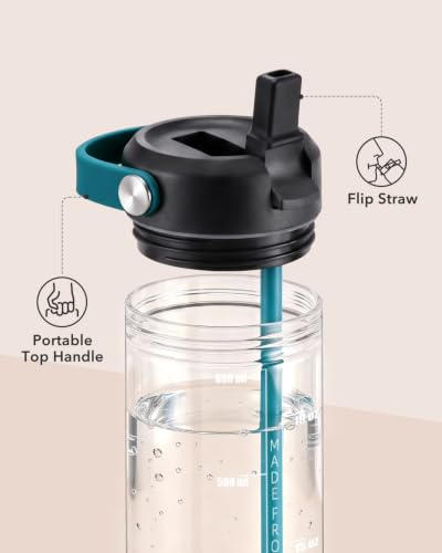 Kids Water Bottle with Straw 20oz - Durable Tritan, Dishwasher Safe, Clear & Black