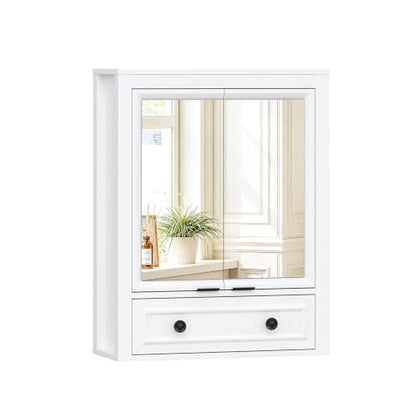 Bathroom Medicine Cabinet with Mirror and Tilt-Out Storage White