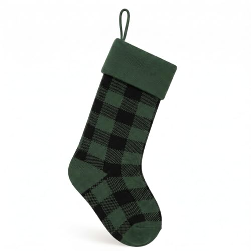 Christmas Stockings Green Black Plaid Knitted Stocking - Variation D