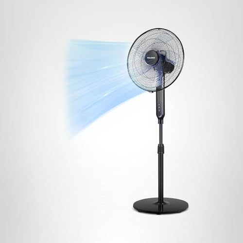 PELONIS 16" Oscillating Pedestal Stand Up Fan | Adjustable Height | Ultra Quiet DC Motor | Remote Control | 12 Speed | 12-Hour Timer | High Energy Efficiency | for Bedroom Home Office Use | Black