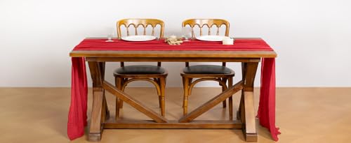 Socomi Red Cheesecloth Table Runner Fall Boho Wedding Party Home Decor - 1 Pack