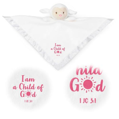 Christian Baby Lamb Lovey Blanket with Bible Verse - Baby Girl Dedication Gift