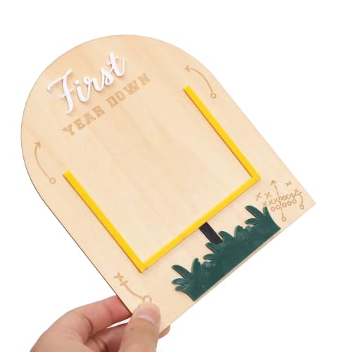 First Year Down Football Footprint Keepsake - Wooden Baby Milestone Gift - Variation Wood1