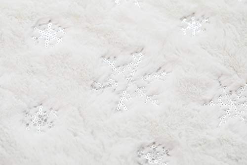 Christmas Tree Skirt 30 Inch Silver Snowflake Embroidery Faux Fur Decor