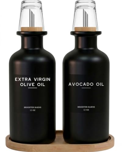 Black Glass Olive Oil Dispenser Bottle - 12oz Kitchen & Vinegar Storage with Stainless Steel Spout