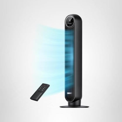 DREO Tower Fan for Bedroom, 2026 Upgraded DC Motor, 28ft/s High Velocity, 20dB Ultra Quiet Standing Fan, 8 Speeds 4 Modes, 90° Oscillating Bladeless Fan for Indoors, Floor Fans with Remote, Black