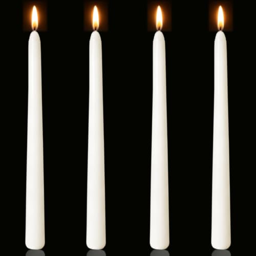 White Taper Candles 4 Pack - Unscented, Dripless, 10 Inch Steady Flame