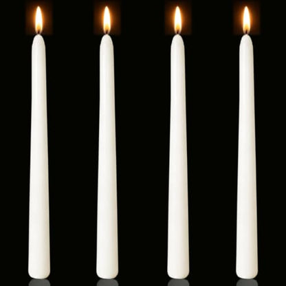 White Taper Candles 4 Pack - Unscented, Dripless, 10 Inch Steady Flame