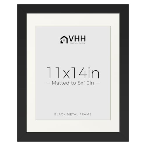 11x14 Metal Picture Frame with 8x10 Mat & Tempered Glass, Black Aluminum