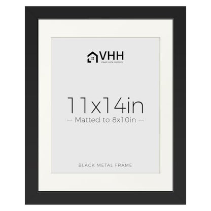 11x14 Metal Picture Frame with 8x10 Mat & Tempered Glass, Black Aluminum