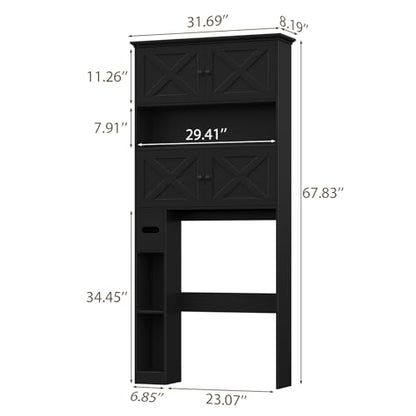 Over Toilet Storage Cabinet with Doors & Paper Holder, Black - Space Saving Bathroom Organizer