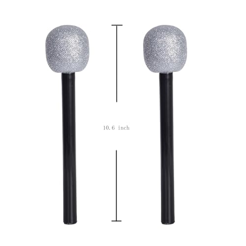 2 Pack Glitter Microphone Props Sparkly Fake Stage Microphones for Costume & Party