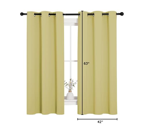 NICETOWN Paler Yellow Blackout Curtains for Bedroom (1 Pair, 42 x 63 inches), Farmhouse Thermal Insulated Room Darkening Drapes for Windows