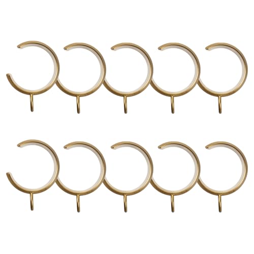 Gold C-Shaped Iron Curtain Rings with Eyelets - 10 Pack, Burnished Brass