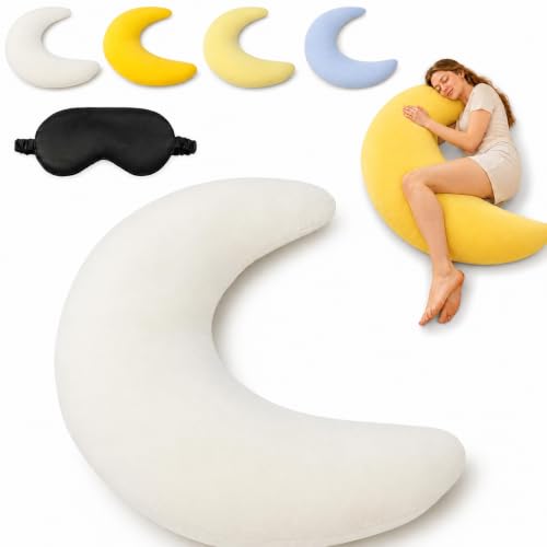 Moon Shaped Body Pillow White Oversized Cooling C-Shaped Support for Side Sleepers