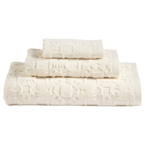Pendleton Sculpted Ivory Cotton Bath Towel Set - Woven Design, 3-Piece