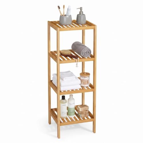 Natural Bamboo 4-Tier Narrow Storage Rack for Bathroom & Home - Water-Resistant