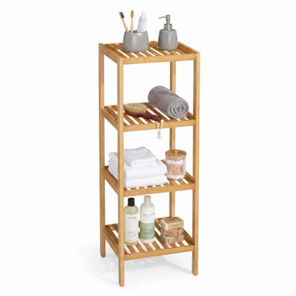 Natural Bamboo 4-Tier Narrow Storage Rack for Bathroom & Home - Water-Resistant