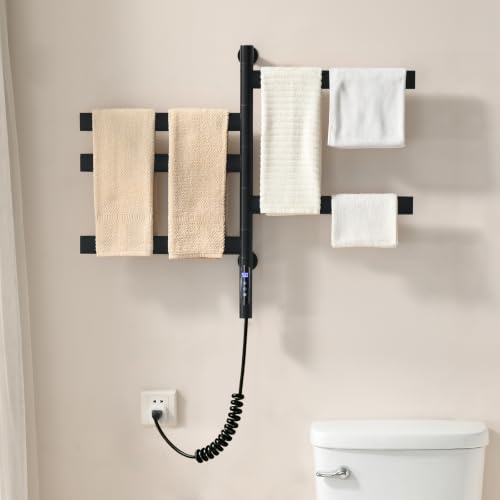 Electric Bathroom Towel Warmer Rack Wall Mounted 5 Bars Black - VASOYO