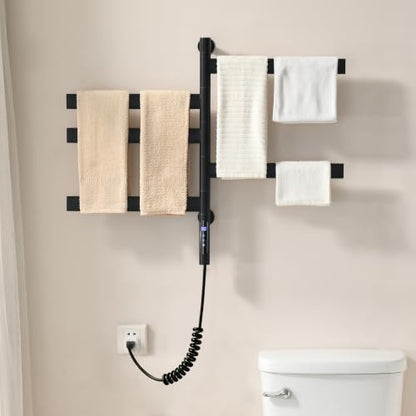 Electric Bathroom Towel Warmer Rack Wall Mounted 5 Bars Black - VASOYO