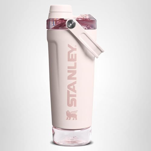 STANLEY Vitalize Shaker Bottle 20 oz | Leakproof Insulated Stainless Steel Shaker Cup | Base Storage and Twist On Fast Flow Lid | Protein Shakes and Pre Workout Powder | BPA-Free | Rose Quartz