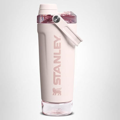STANLEY Vitalize Shaker Bottle 20 oz | Leakproof Insulated Stainless Steel Shaker Cup | Base Storage and Twist On Fast Flow Lid | Protein Shakes and Pre Workout Powder | BPA-Free | Rose Quartz