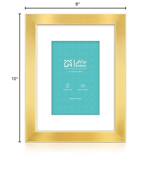 LaVie Home 8x10 Picture Frame Gold, 8 x 10 Frame with High Definition Plexiglass, Horizontal or Vertical Wall Wood Gallery Picture Frames Suitable for Picture Display, 1pc