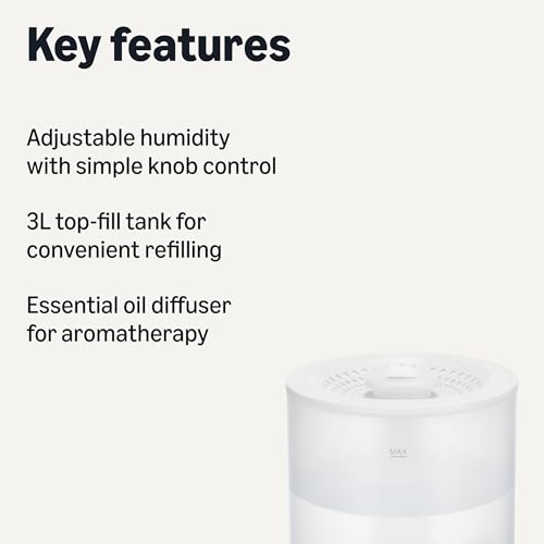 Bedroom Humidifier with Essential Oil Diffuser, 3L Water Tank, Quiet Ultrasonic Mist