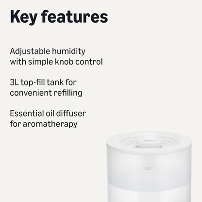 Bedroom Humidifier with Essential Oil Diffuser, 3L Water Tank, Quiet Ultrasonic Mist