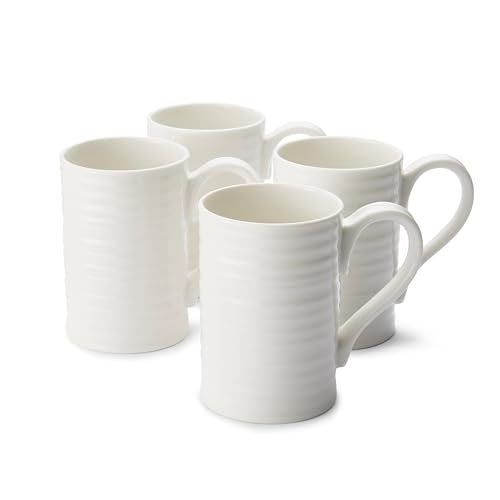 Portmeirion Sophie Conran Tall Mug Set of 4 - Solid White - 12 Oz Fine Porcelain Coffee & Tea Cups