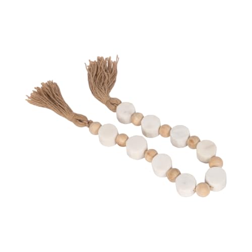 Marble Bead Garland for Home Decor - White Tassel Accent, 36 Inch
