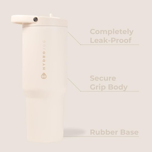 HydroJug Sport - 32oz Stainless Steel Tumbler with Straw | Vacuum Insulated, Leakproof, Ergonomic Design, Cream