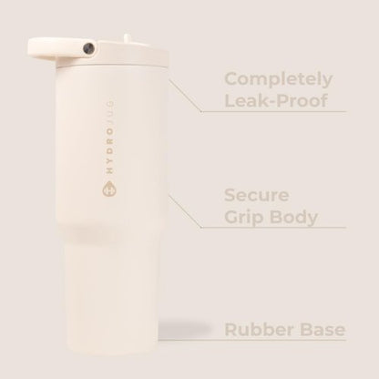 HydroJug Sport - 32oz Stainless Steel Tumbler with Straw | Vacuum Insulated, Leakproof, Ergonomic Design, Cream