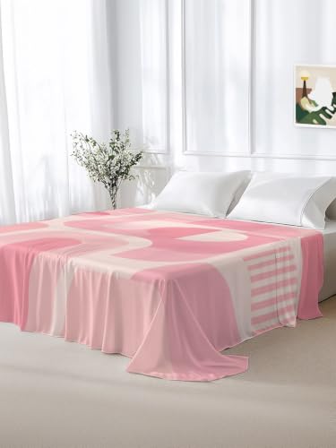 California King Pink Flat Sheet Boho Geometric Microfiber Bedding - Soft & Breathable