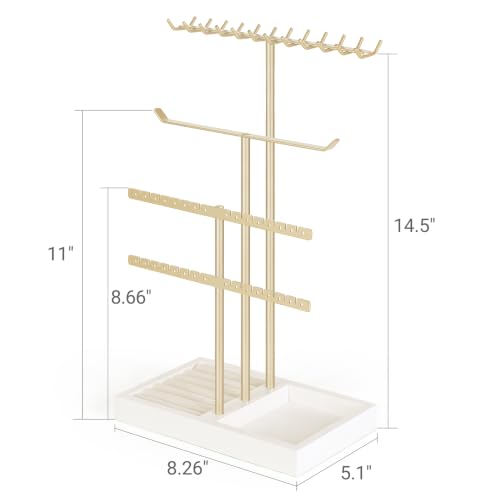 4-Tier Jewelry Organizer Stand with Necklace, Bracelet, Earring & Ring Storage