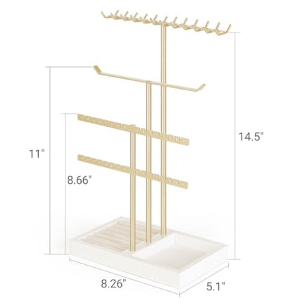 4-Tier Jewelry Organizer Stand with Necklace, Bracelet, Earring & Ring Storage