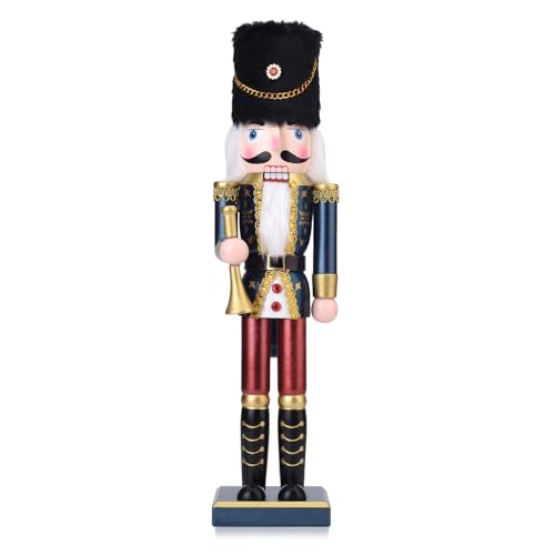 15-Inch Wooden Nutcracker Soldier with Bugle - Handcrafted Christmas Decor