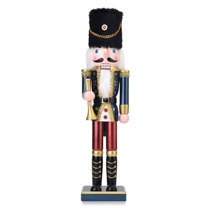 15-Inch Wooden Nutcracker Soldier with Bugle - Handcrafted Christmas Decor