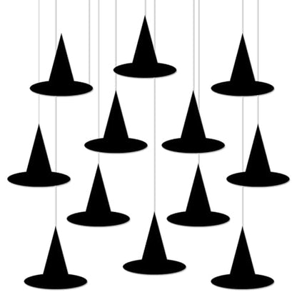 24pcs Flat Paper Witch Hat Hanging Decorations Halloween Witch Decor