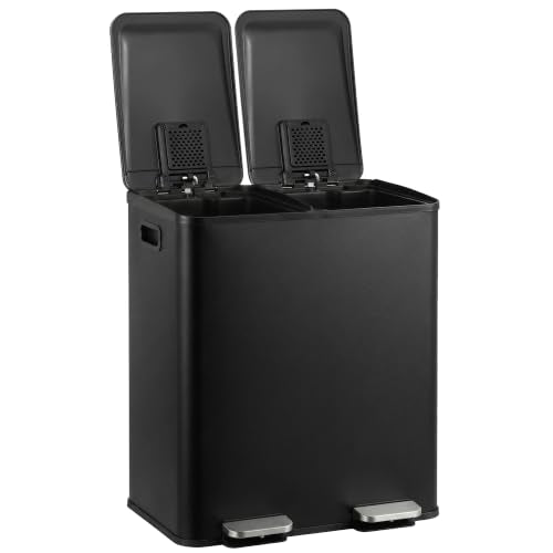 Dual Stainless Steel Kitchen Trash Can 13.2 Gallon with Soft Close Lid