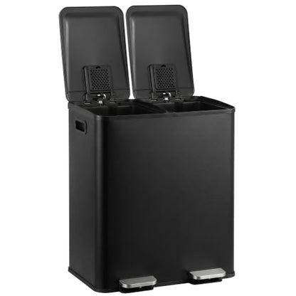 Dual Stainless Steel Kitchen Trash Can 13.2 Gallon with Soft Close Lid