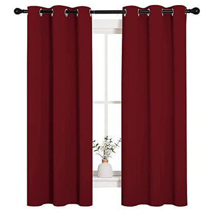 NICETOWN Christmas Window Curtains - Burgundy Red, 34x63 Inches, 1 Pair, Blackout & Thermal Insulated