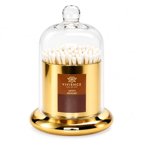Decorative Match Holder Jar with Clear Dome and Gold-Tone Base