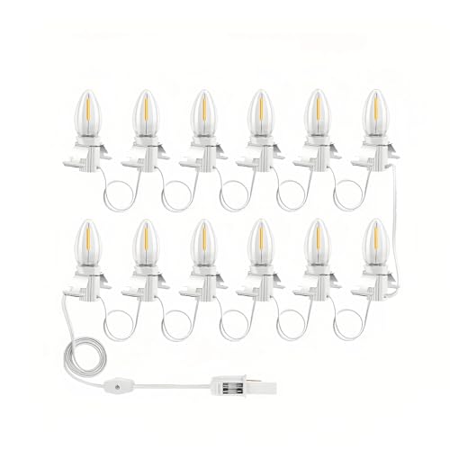 21ft Christmas Village Lights with 12 Warm White LED Bulbs - Adjustable & Eco-Friendly
