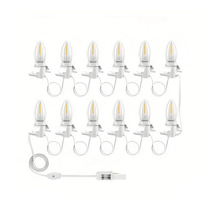 21ft Christmas Village Lights with 12 Warm White LED Bulbs - Adjustable & Eco-Friendly