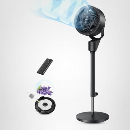 DREO Fan for Bedroom, 2026 Upgraded, 90ft Airflow, 20dB Quiet Fan, 90° Oscillating Standing Fan for Whole Room, DC Motor, 8+H Speeds, 3 Modes, 38-42'' Adjustable Height, 8H Timer, 105° Manual Vertical