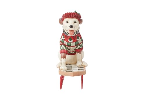 Christmas Dog Figurine Sled Dog on Sled Hand-Painted Resin Home Decor